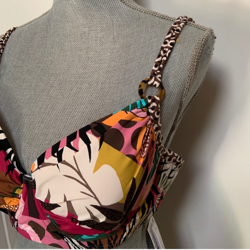 BLEU ROD BEATTIE Run Wild Tropical Leaf Print Bikini Top Multi-color EUC - Picture 3 of 6